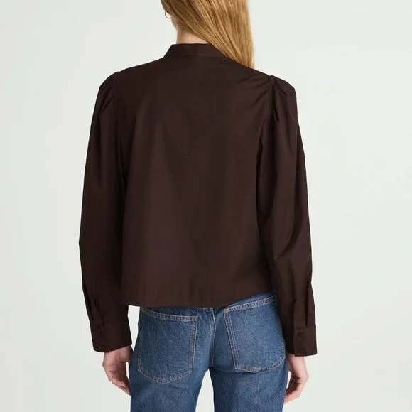Madewell Puff Sleeve Button Front Shirt Brown Cotton Poplin Womens Medium - Picture 2 of 10